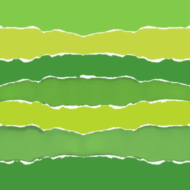 Yeşil yırtık kağıt renkli çizgiler, bahar pankartı şablonu. Yırtık kağıt şeritleri, yırtık kağıt kenarları. Kullanılabilir vektör.