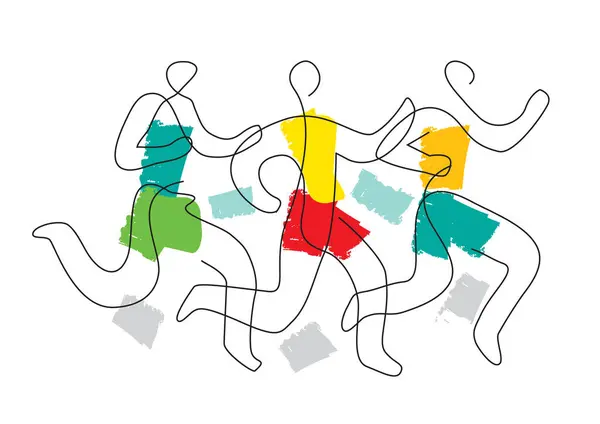 Running Race Marathon Jogging Line Art Stylized Stylized Illustration Three — Stock Vector