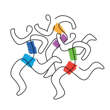 Koşu yarışı, koşu, çizgi sanatı stilize. Üç koşu yarışçısının stilize edilmiş illüstrasyonu. Devamlı çizgi çizimi. Beyaz arka planda izole edilmiş. Kullanılabilir vektör.
