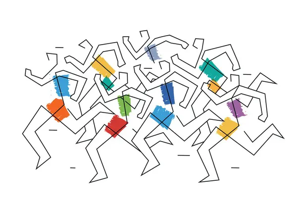 Běh Závod Maraton Line Art Stylizovaný Stylizovaná Ilustrace Skupiny Běžců — Stockový vektor
