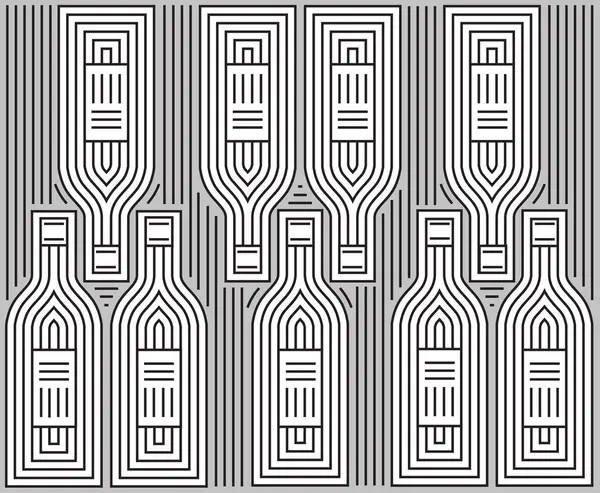 Siluety Vinných Lahví Archivní Dekorativní Vzor Ilustrace Černobílého Pozadí Pro — Stockový vektor