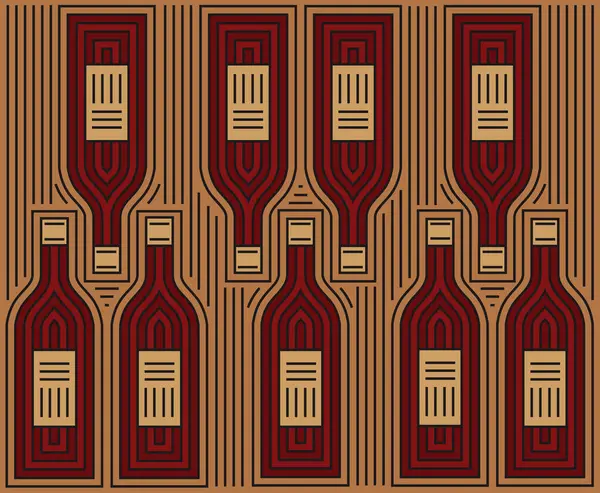 Piros Borosüvegek Sziluettek Vintage Dekoratív Minta Illusztráció Színes Háttér Alkohol — Stock Vector