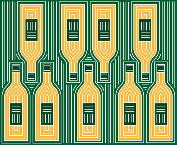 White Wine Bottles Silhouettes Vintage Decorative Pattern Illustration Green Background — Stock Vector