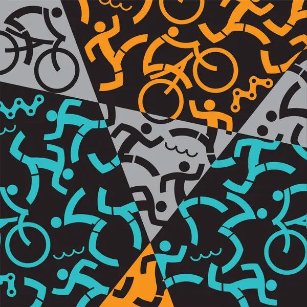 Triathlon Icons Colorful Dynamic Background Background Symbols Triathlon Athletes Swimmers — Vector de stock