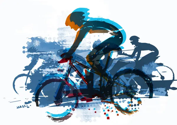 Dağ bisikletçileri tam hız, yarışçılar. Dağ bisikletçilerinin renkli çizimleri.. 