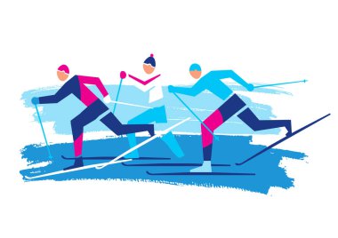 Kros Kros Kayakçıları. Üç kros kayakçısının stilize bir çizimi. Kullanılabilir vektör.