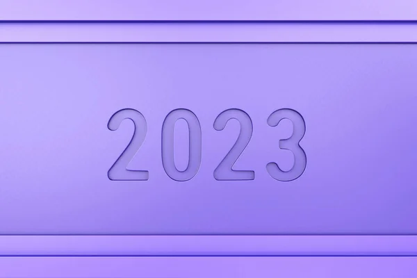 2023 Gelukkig Nieuwjaar Paars Plastic Bord 2023 Aantal Ingebed Paarse — Stockfoto