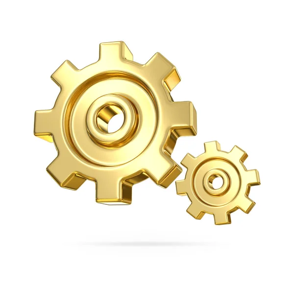 3D黄金齿轮图标 黄金金属齿轮和齿轮 机械轮标志 Cogwheel概念模板 进度业务图标 Ui符号 3D渲染 — 图库照片