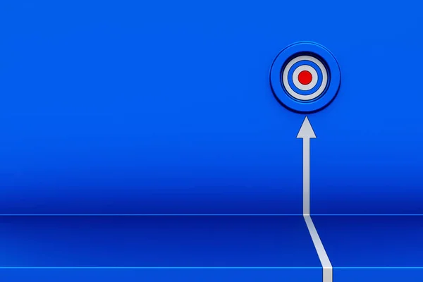 White arrow hit the target on blue metal wall. White arrow climbing up over,  3d arrow going upward,  business strategy and target achievement concept. 3d rendering