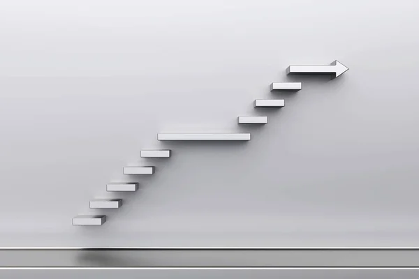 Escalera Plata Con Flecha Como Banda Rodadura Superior Escaleras Ascendentes — Foto de Stock