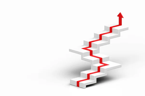 Beyaz Arka Plandaki Büyüme Basamaklarını Takip Eden Kırmızı Merdivenin Üzerinden — Stok fotoğraf