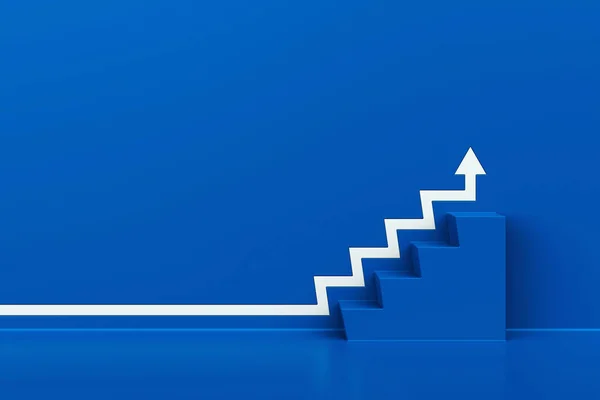 Flecha Blanca Con Escalera Sobre Fondo Pared Azul Flecha Que — Foto de Stock