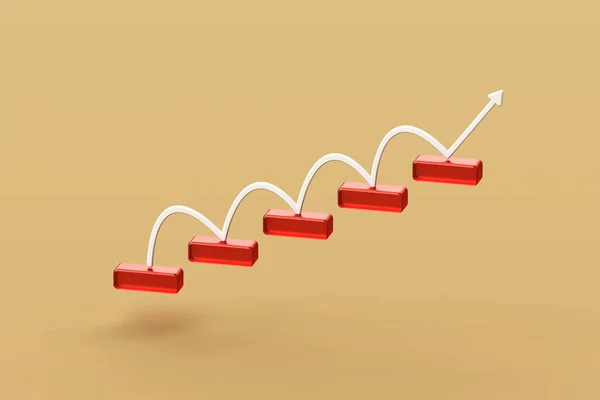 Bloco Vidro Vermelho Empilhamento Como Escada Passo Com Seta Curva — Fotografia de Stock