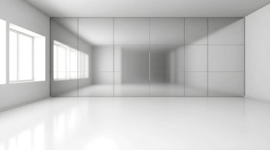 Futuristic white architecture design background. White empty room with glass wall, Construction Concept. Generative AI illustration clipart