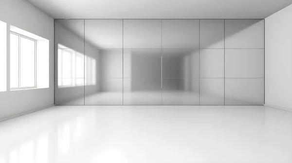 Futuristická Bílá Architektura Design Pozadí Bílý Prázdný Pokoj Skleněnou Stěnou — Stock fotografie