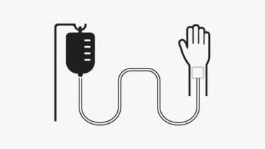 Hasta eline akan serumun siyah beyaz animasyonu tıbbi tedavi ve tedaviyi simgeliyor.