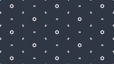 Koyu mavi arkaplanın kusursuz döngü animasyonu. Beyaz çiçek desenleri tekrarlanıyor. Arka planlar, sunumlar veya tekstil tasarımları için ideal.