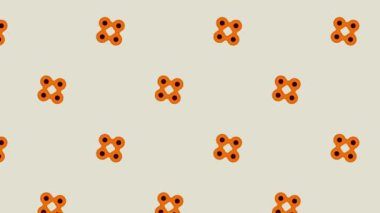 Tek bir turuncu dairenin kusursuz bir şekilde dört küçük daireye bölünmesi, sonra açık gri arka plana karşı birleşmesi, bilim, teknoloji veya soyut arka plan için idealdir.