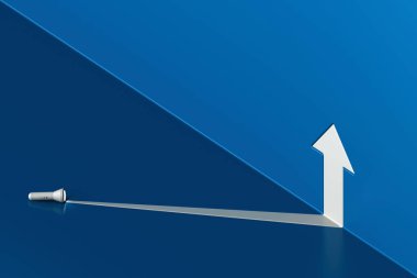 El feneri projelerini gösteren minimum konsept yukarı doğru ok oluşturan, görüşü sembolize eden, yönü, rehberliği, liderliği, stratejik düşünmeyi ve hedefe ulaşmayı vurgulayan, 3d yorumlama