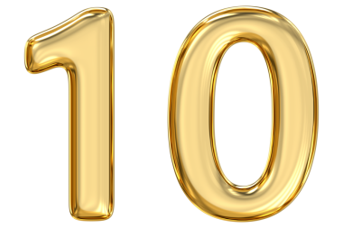 Altın 10 numara, saf, pırıl pırıl, on numara mükemmellik ve bütünlükle parıldıyor, parlaklıkla birlik ve mükemmelliği kutluyor, 3D renderin