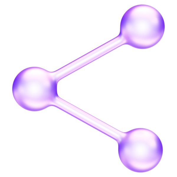 Mor cam morfizm, bilim ve teknolojide kimyasal bağlantıları sembolize eden, sosyal medya ağı, moleküler yapı, ikon bağlantı sembolünü paylaşıyor, 3d renderin