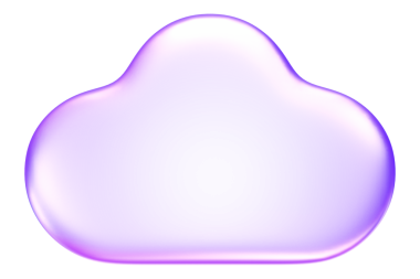 Mor renkli cam morfizm bulut simgesi, depolamayı, hava durumunu veya bulut hesaplamasını sembolize eder, 3D görüntüleme