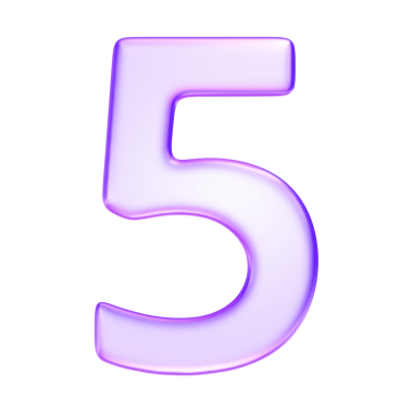 Yarı saydam cam morfizminde beş numara eğitim için mor stil, sıralama simgeleri, ve adım adım görsel talimatlar, 3d yorumlama