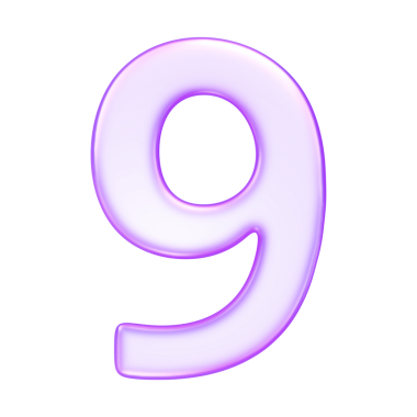 Yarı saydam cam morluk stilinde dokuz numara, bilgi grafikleri, UI sıralaması veya adım göstergeleri için kullanışlı, 3d görüntüleme