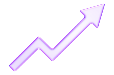 Mor cam morfizm yukarı doğru ok grafiği simgesi, iş büyümesini, başarıyı veya artan metrikleri gösteren, 3d oluşturma
