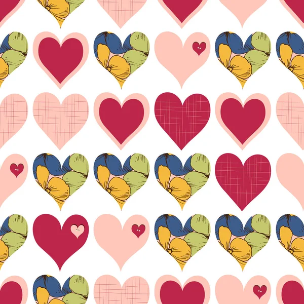 Decorative Hearts Seamless Pattern White Background 스톡 일러스트레이션