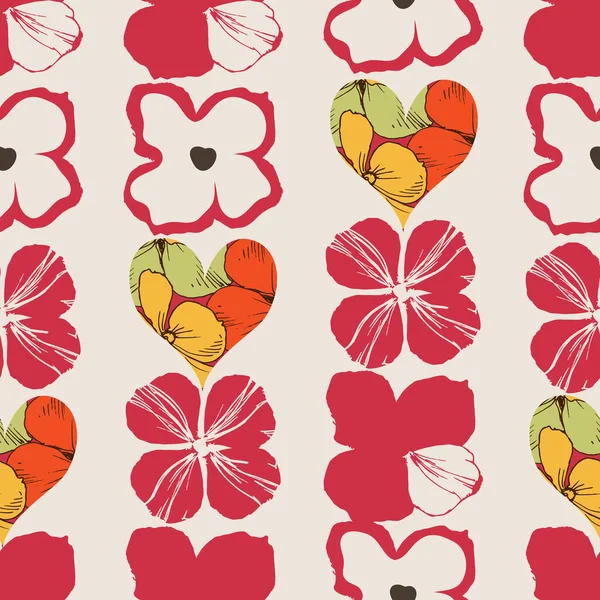 Láska Srdce Květiny Bezproblémové Vzor Pro Valentýna Stock Ilustrace