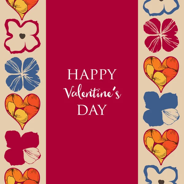 Happy Valentine Day Greeting Card Flowers Heart Shapes Decorations Vecteurs De Stock Libres De Droits