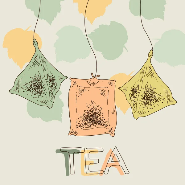 Чайні Пакети Банер Або Флаєр Етикетка Чайного Магазину Висячими Чайними Стокова Ілюстрація