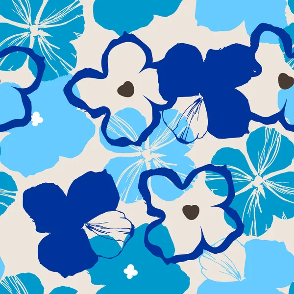 Kwiatowy Bezszwowy Wzór Lub Tło Abstrakcyjny Niebieski Wzór Kwiatów — Wektor stockowy