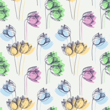 Pastel renklerde bahar çiçekleri pürüzsüz desen