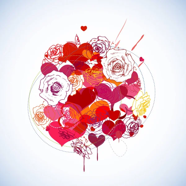 Decoração Página Corações Rosas Vermelhas Símbolo Amor Design Cartões Amor — Vetor de Stock
