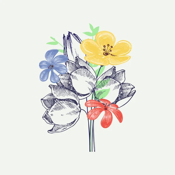 Květiny Kytice Krásný Rytý Styl Retro Květinové Květy Parta — Stockový vektor