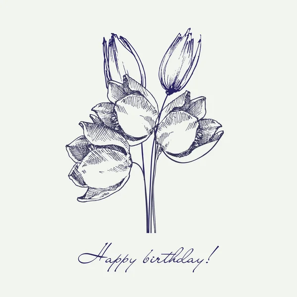 花の誕生日グリーティングカード チューリップ花束 — ストックベクタ