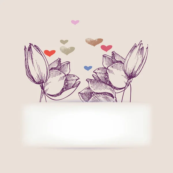 Floral Χάρτινο Πανό Σχήμα Καρδιάς Χώρος Για Κείμενο — Διανυσματικό Αρχείο