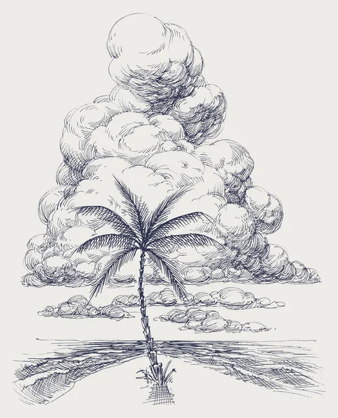 Φοινικόδεντρο Στην Παραλία Ζωγραφιά Θέα Στη Θάλασσα Καλοκαίρι Παραλία Διακοπές — Διανυσματικό Αρχείο