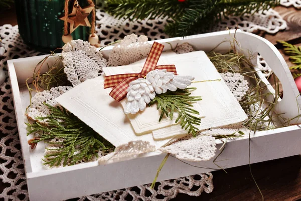 Παραδοσιακή Παραμονή Χριστουγέννων Wafer Ξαπλωμένη Χαρτοπετσέτα Δαντέλα Και Σανό Λευκό — Φωτογραφία Αρχείου