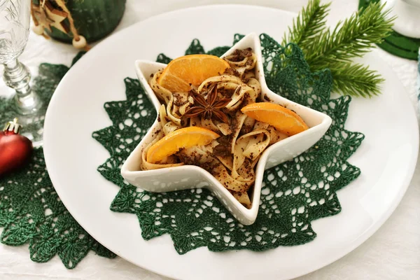 Traditioneel Zoet Dessert Voor Kerstavond Met Noedels Papaverzaad Rozijnen Gedroogd — Stockfoto
