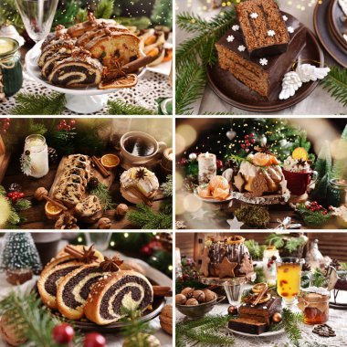 Geleneksel Noel pastası, haşhaşlı çörek, çalıntı pasta, zencefilli kek ve kırsal tarzda halka keki.