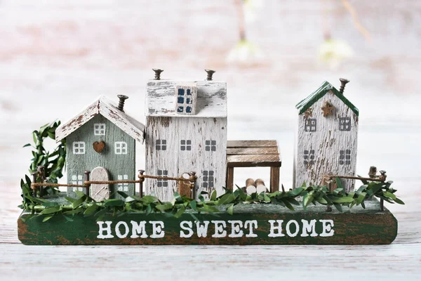 Handmade Decor Row Houses White Green Color Inscription Home Sweet — Stock Photo, Image
