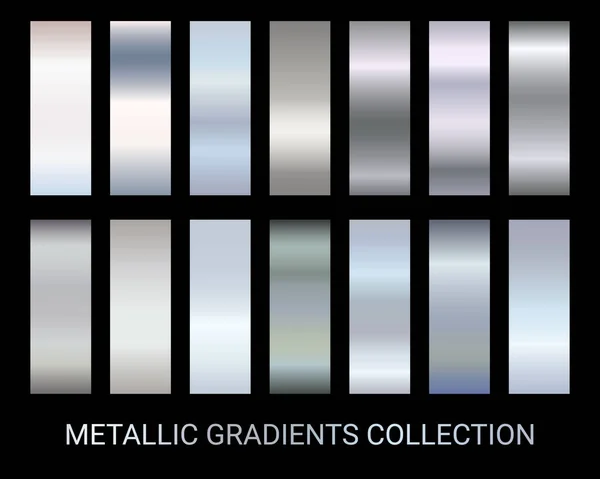 Gradientes Colección Conjunto Vector Metálico Cromo Gradiente Color Textura Muestras — Vector de stock