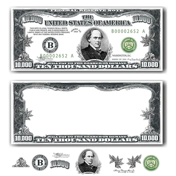Ten Thousand Dollar Bill Dengan Segmen Desain Ilustrasi Vektor - Stok Vektor