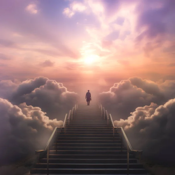 Stairs entering heaven in the middle of clouds