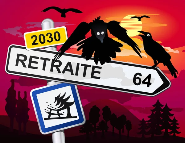 Retirement Road Sign Years Old Law 2030 France — Vector de stock
