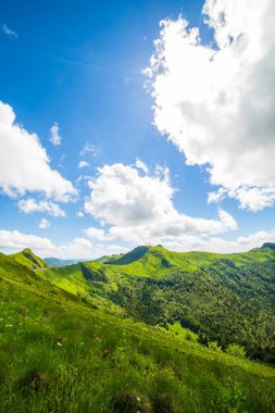 Volkanik dağların dikey görüntüsü (Puy Mary, Massif Central, Fransa). Fotoğraf Fransa 'da çekildi