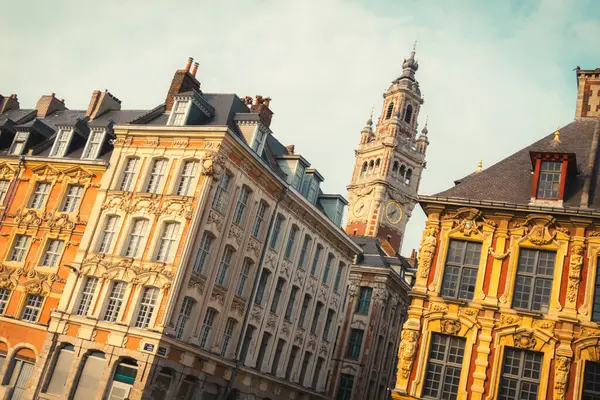 Antique Renaissance Buildings Belfry Chamber Commerce Lille France — Stockfoto